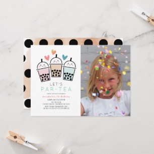 Colourful Boba Bubble Tea Party Photo Birthday Invitation