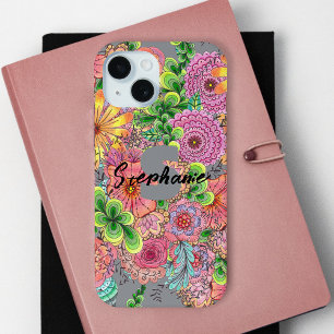Colourful Bohemian Blooms   Name and Initial iPhone 15 Case