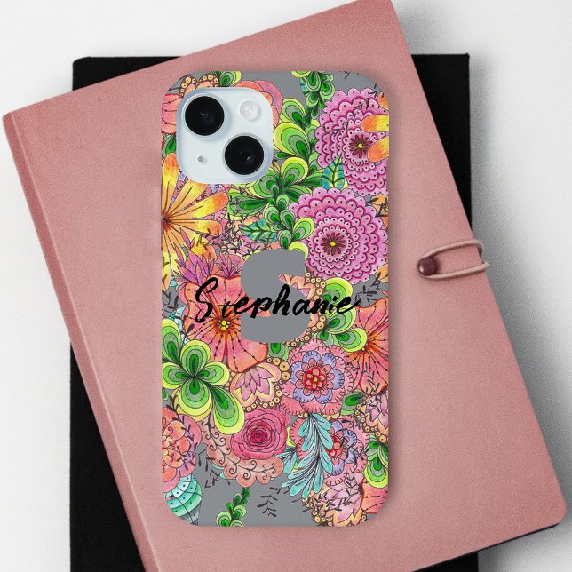 Colourful Bohemian Blooms | Name and Initial Case-Mate iPhone Case (Creator Uploaded)