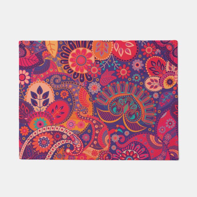 Colourful Bohemian Boho MOD Hippy Chic Pattern Doormat (Front)