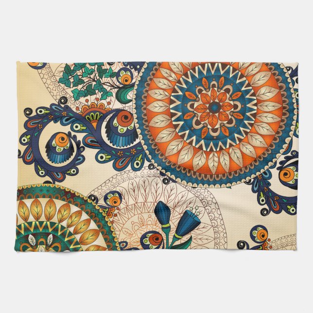 Colourful Bohemian Boho MOD Hippy Chic Pattern Kitchen Towel (Horizontal)