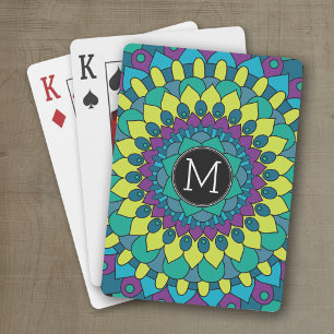 Colourful Bohemian Flower with Custom Monogram Playing Cards