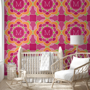 Colourful Bohemian Flower with Custom Monogram Wallpaper