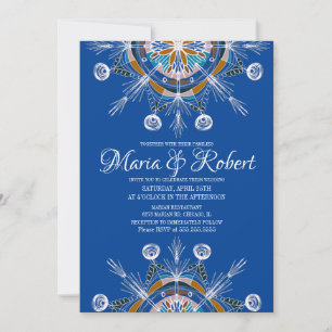 Colourful Bohemian Mandala Blue Boho Wedding Invitation