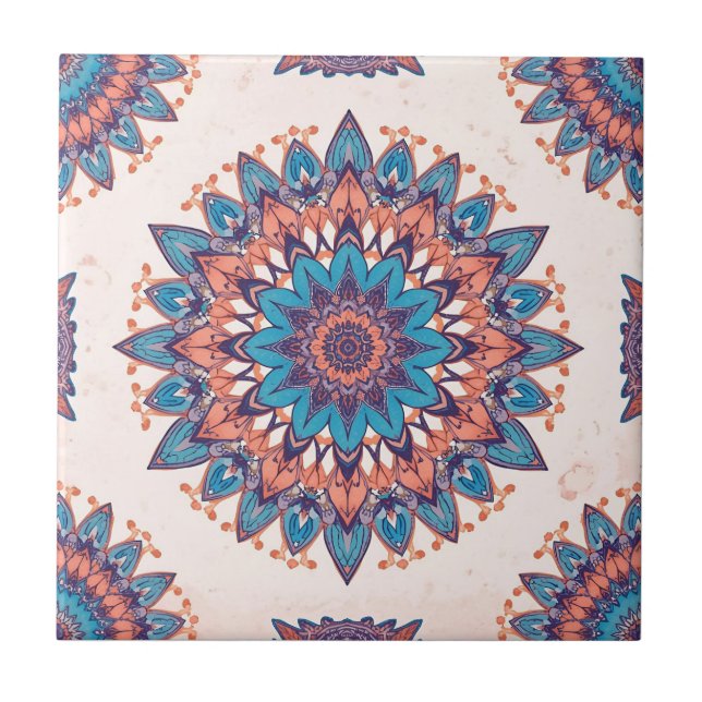 Colourful Bohemian Mandala Pattern Tile (Front)