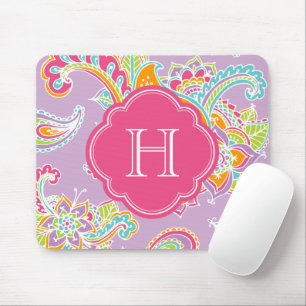 Colourful Bohemian Paisley Henna Custom Monogram Mouse Pad