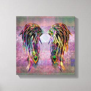 Colourful Bohemian Peacock Feather Angel Wings Canvas Print
