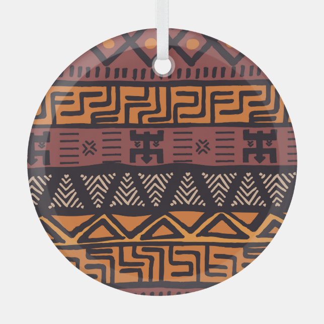 Colourful Bohemian Tribal Geometric Glass Ornament (Front)