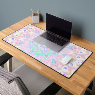 Colourful Bohemian Trippy Bright Pastel Mandala Desk Mat