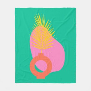 Colourful Boho Abstract Botanical Shapes in Green  Fleece Blanket