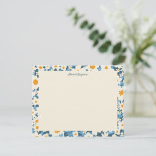 Colourful Boho Blue and White Floral Personalized  Card