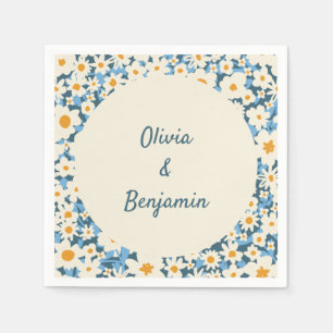 Colourful Boho Blue White Floral Custom Wedding Napkin