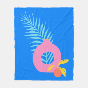 Colourful Boho Botanical Fruit Art in Bright Blue  Fleece Blanket