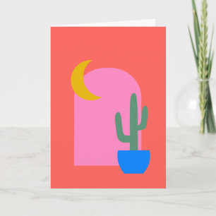 Colourful Boho Cactus Moon Shapes in Red and Pink  Note Card