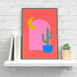 Colourful Boho Cactus Moon Shapes in Red and Pink Poster<br><div class="desc">Colourful Boho Cactus Moon Shapes in Red and Pink Poster</div>