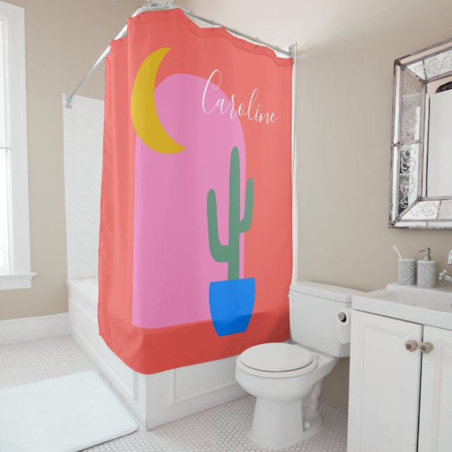 Colourful Boho Cactus Moon Shapes in Red Custom  (In Situ)