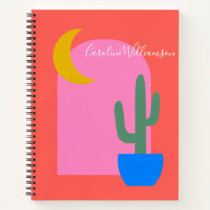 Colourful Boho Cactus Moon Shapes in Red Custom Notebook