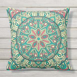 Colourful Boho Chic Floral Outdoor Pillow