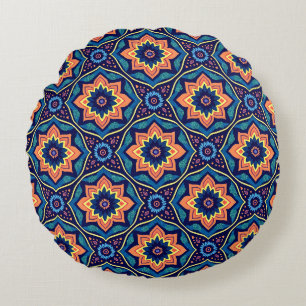 Colourful Boho Chic Floral Pattern Round Pillow
