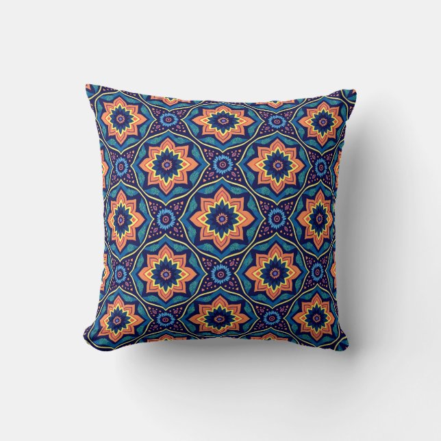 Colourful Boho Chic Floral Pattern Throw Pillow (Front)