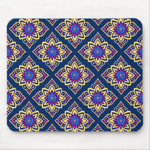 Colourful Boho Chic Geometric Floral Pattern Mouse Pad