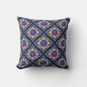 Colourful Boho Chic Geometric Floral Pattern Throw Pillow