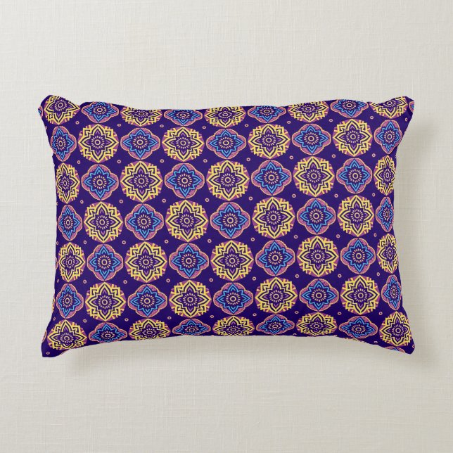 Colourful Boho Chic Mandala Pattern Accent Pillow (Front)