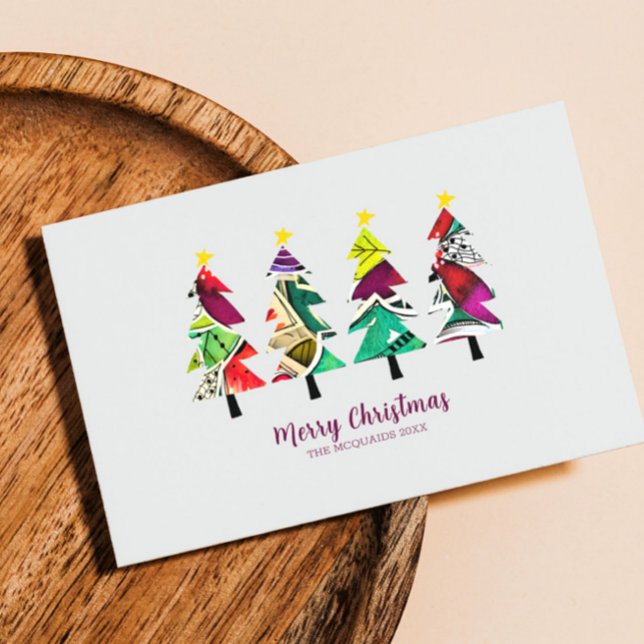 Colourful Boho Christmas Trees Pattern Holiday Card (Creator Uploaded)