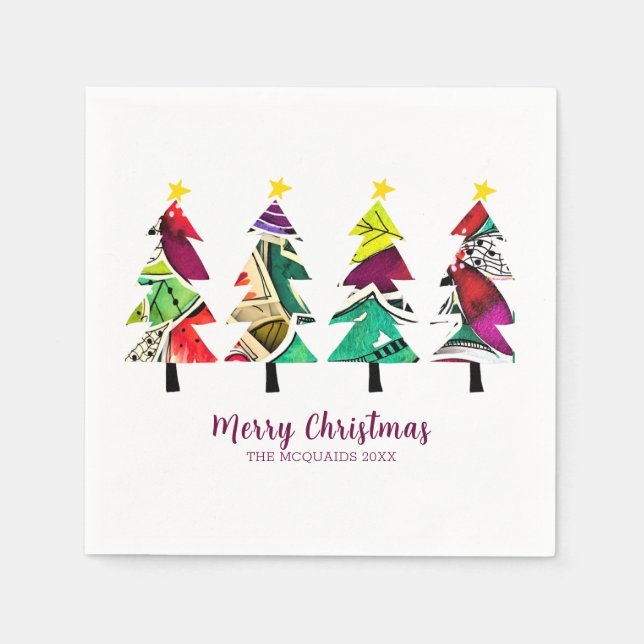 Colourful Boho Christmas Trees Pattern    Napkin (Front)