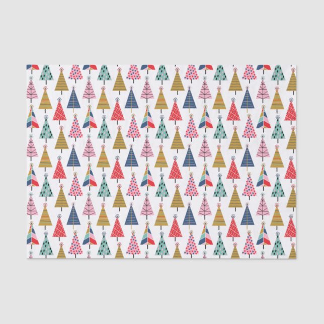 Colourful Boho Christmas Trees Pattern Tissue Paper (Front)