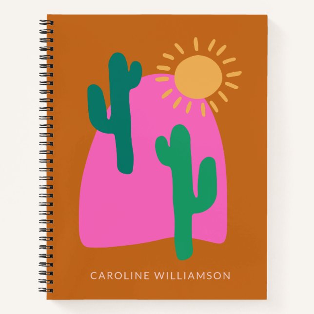Colourful Boho Desert Cactus Art Personalized Notebook (Front)