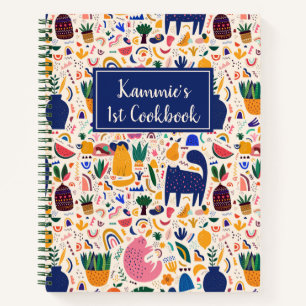 Colourful Boho Desert Cats Pattern Kids Cookbook Notebook