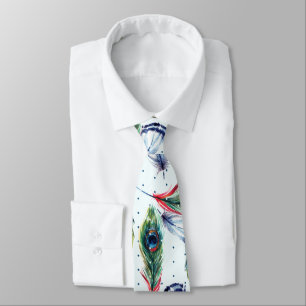 Colourful Boho Feathers & Polka-Dots Pattern Tie