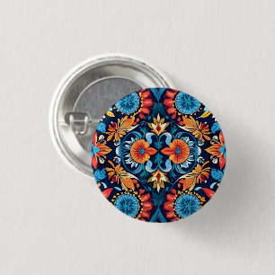 Colourful Boho Floral Elegance: Vibrant Mandala 1 Inch Round Button