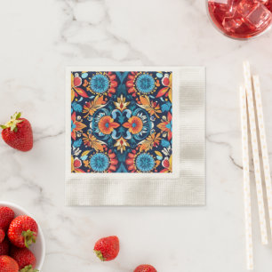 Colourful Boho Floral Elegance: Vibrant Mandala Napkin