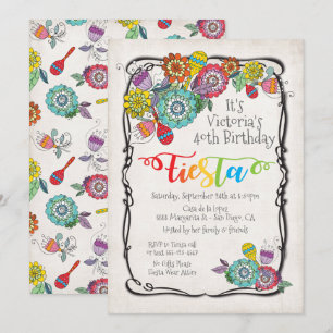 Colourful Boho Floral Mexican Fiesta Birthday Invitation