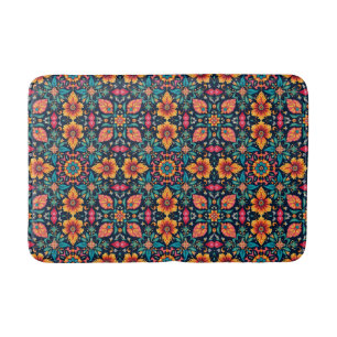 Colourful Boho Floral Pattern Elegant Symmetry Bath Mat