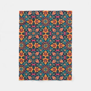 Colourful Boho Floral Pattern Elegant Symmetry Fleece Blanket