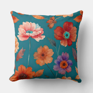 Colourful Boho Floral Throw Pillow