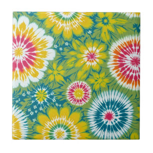 Colourful Boho Floral Tie Dye Design Tile