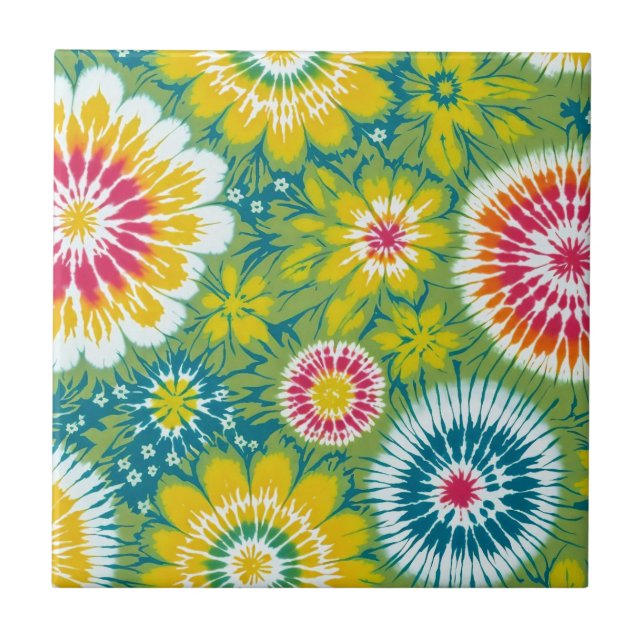 Colourful Boho Floral Tie Dye Design Tile (Front)