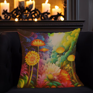 Colourful Boho Flowers Throw Pillow