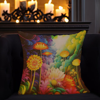 Colourful Boho Flowers Throw Pillow