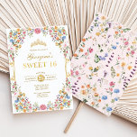 Colourful Boho Garden Flowers Sweet 16 Birthday Invitation<br><div class="desc">This elegant invitation is perfect for your little princess' sweet 16 birthday! The lovely design features vibrant garden flowers,  gold tiara and classy typography. Click the "customize further" button if you wish to re-arrange and format the style and placement of the text.</div>