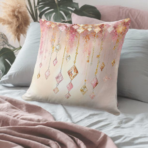 Colourful Boho Gems Blush Pink and Gold ID1035 Throw Pillow