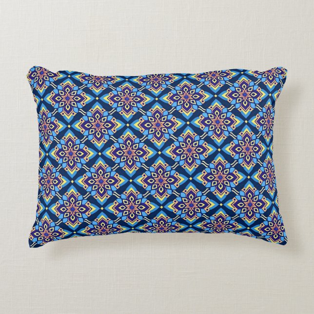 Colourful Boho Geometric Floral Pattern Accent Pillow (Front)