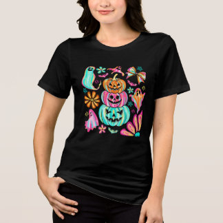 Colourful Boho Halloween Pumpkins Tri-Blend Shirt