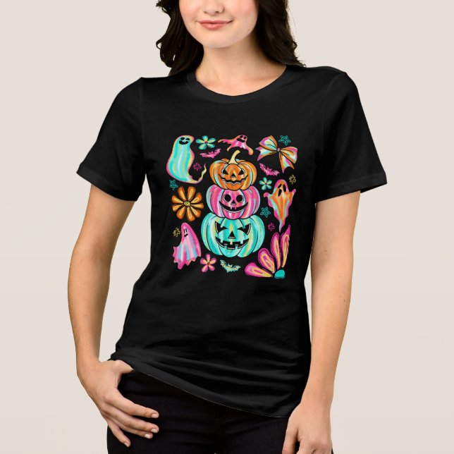 Colourful Boho Halloween Pumpkins Tri-Blend Shirt (Front)