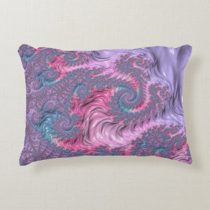 Colourful Boho Hippie Groovy Trippy Pastel Fractal Accent Pillow