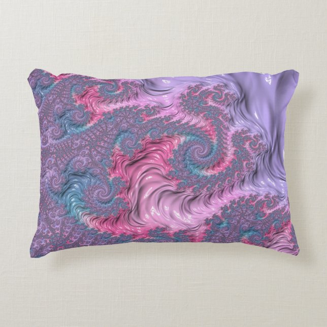 Colourful Boho Hippie Groovy Trippy Pastel Fractal Accent Pillow (Front)